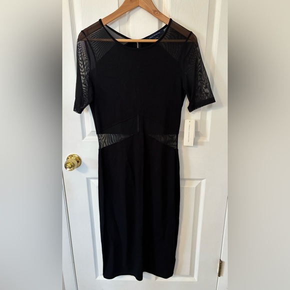 French Connection Dresses & Skirts - NWT French Connection Black Dress Mesh Illusion Short Sleeve Mesh Cutout Size 10
